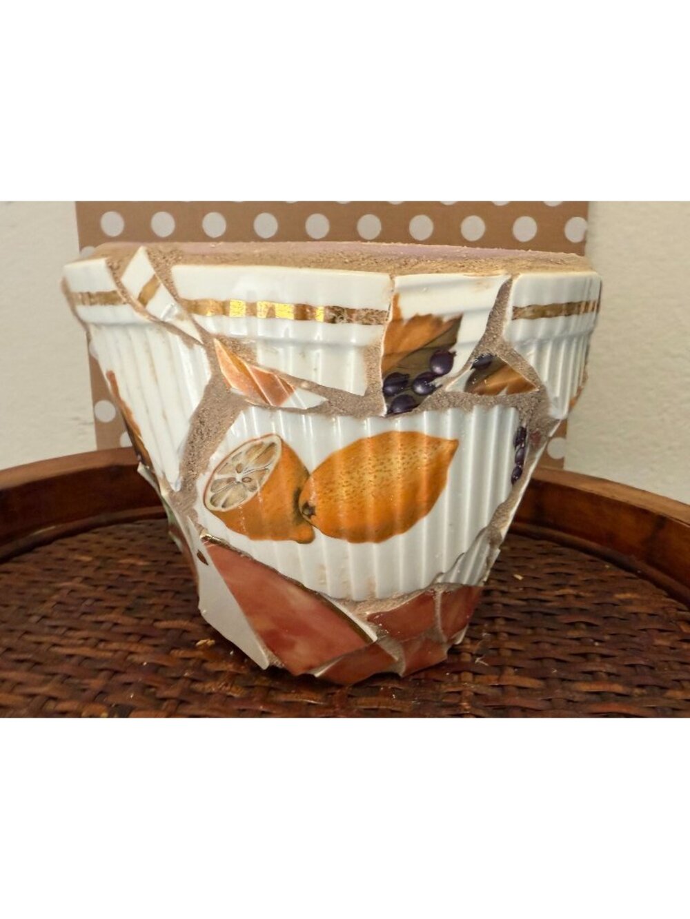 Mosaic Art Tile ~ Planter Container ~ Hand Crafted ~ Flower Garden Pot Lemons
